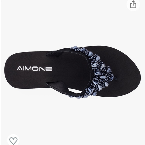 AIMONE Womens Printemps Rhinestone mid heel flip flops - Picture 1 of 8